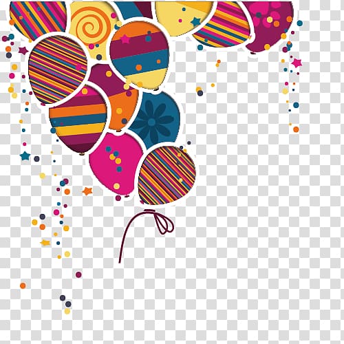assorted-color balloons illustration, Birthday cake Greeting card Balloon, Celebration elements transparent background PNG clipart
