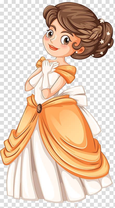 girl in orange and gray dress illustration, Princess Cartoon , Royal Princess transparent background PNG clipart