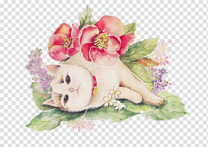 Cat Floral design, Spoiled cat material transparent background PNG clipart