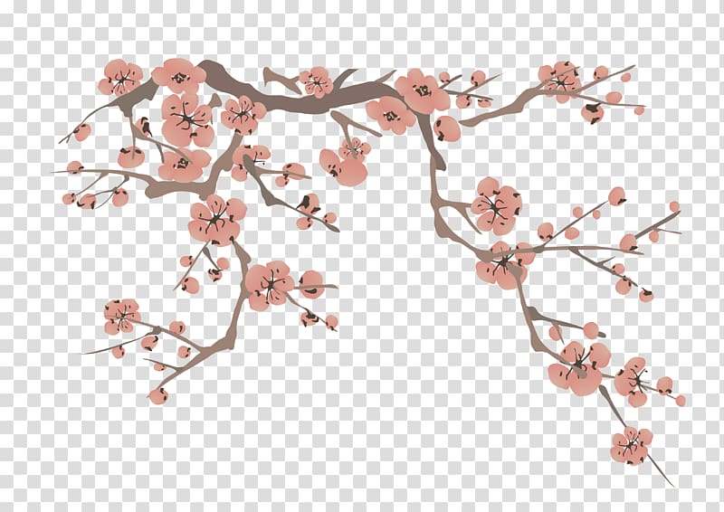 Plum blossom Ink wash painting Euclidean , Peach blossom transparent background PNG clipart