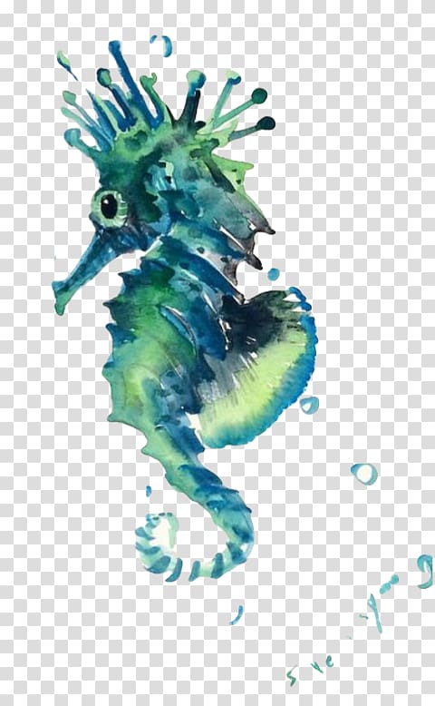 Seahorse Sea Creatures Watercolor painting, seahorse transparent background PNG clipart
