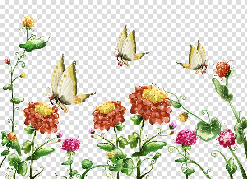 High-definition television Display resolution resolution , Cartoon flower painting,Creative Butterfly transparent background PNG clipart