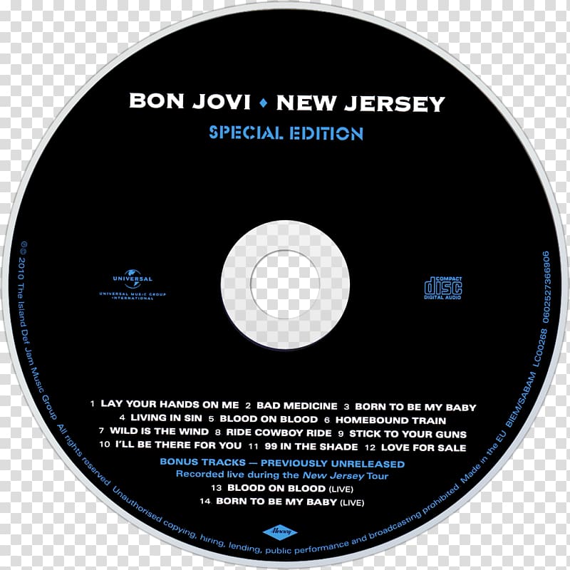 Compact disc New Jersey Music Bon Jovi , Bon Jovi transparent background PNG clipart