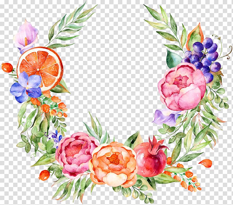 Floral design Watercolor painting Grape Flower, Watercolor floral decoration, pink and purple flowers wreath illustration transparent background PNG clipart