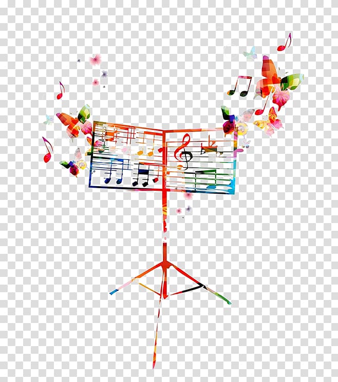 music sheet stand illujstration, Choir Illustration, Colorful elements transparent background PNG clipart