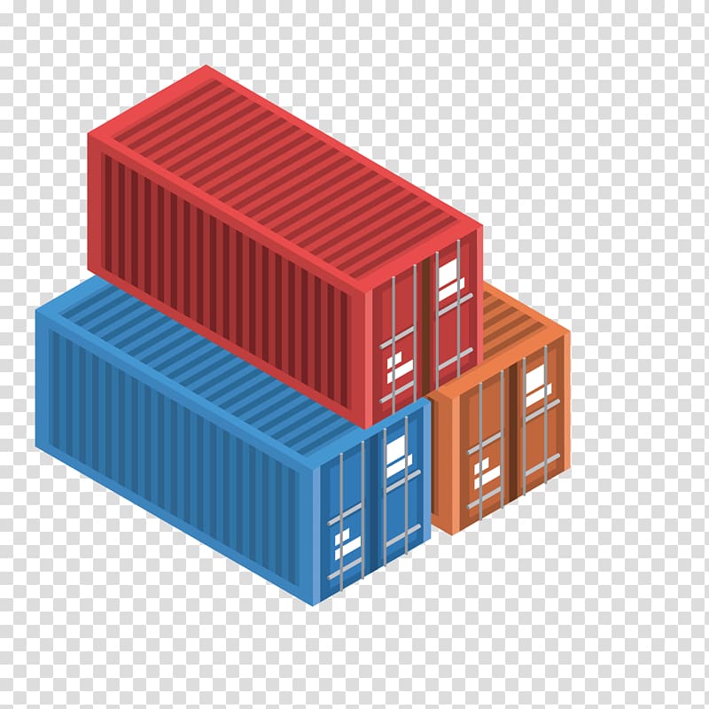 Intermodal container Cargo Logistics, red, yellow and blue three-dimensional container transparent background PNG clipart
