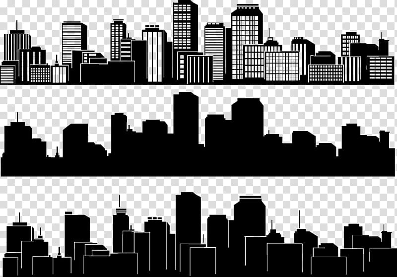 city illustration collage, City Silhouette Skyline Building, Black and white city silhouette transparent background PNG clipart