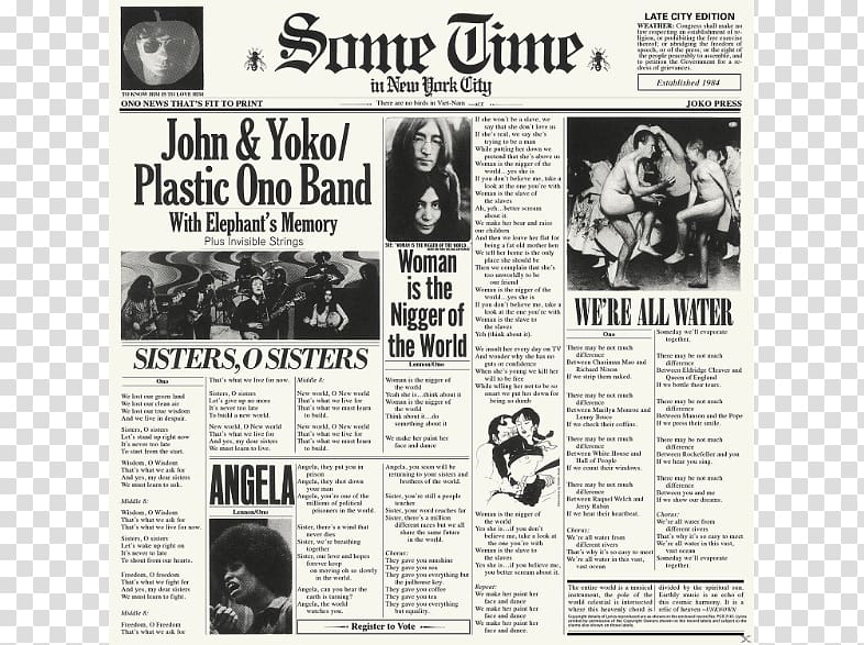 Some Time in New York City Plastic Ono Band Phonograph record Elephant's Memory, john lennon transparent background PNG clipart