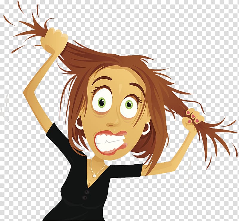 brown-haired woman illustration, Hair Trichotillomania Cartoon , The cartoon illustration grabbed the hair in a hurry transparent background PNG clipart
