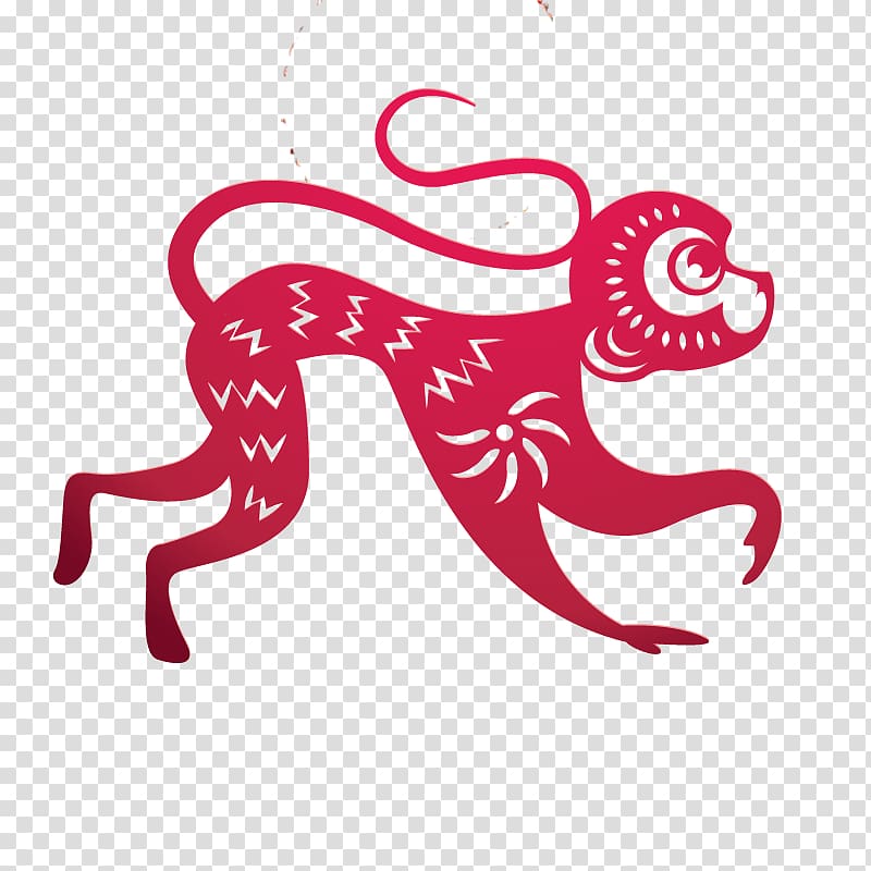 Monkey Chinese New Year Papercutting, Monkey paper-cut transparent background PNG clipart