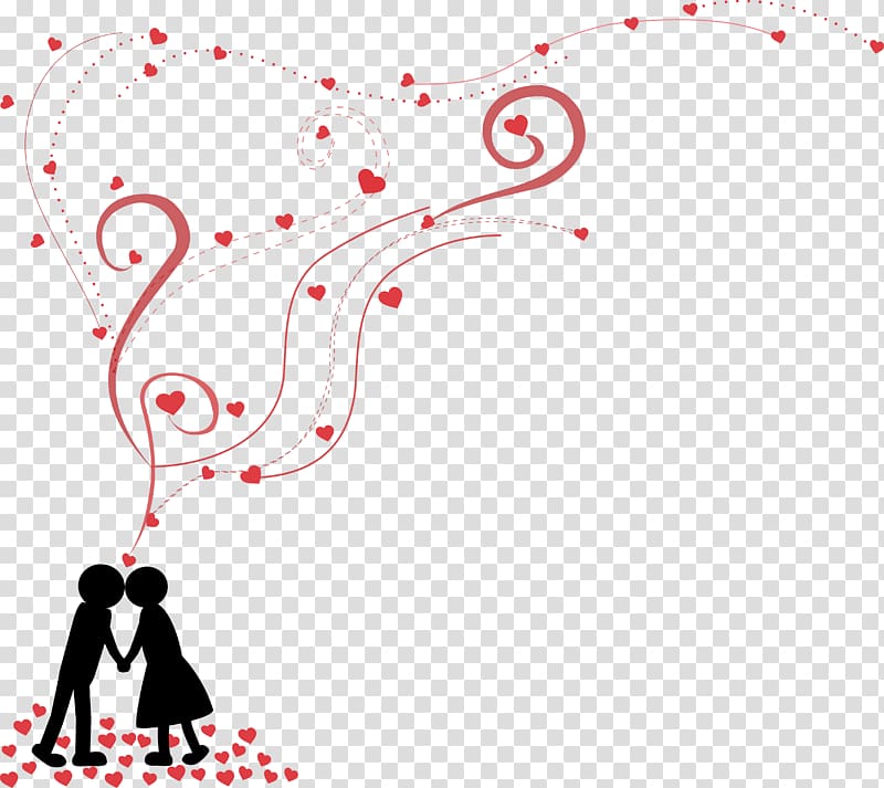silhouette couple with hearts illustration, wedding decoration transparent background PNG clipart