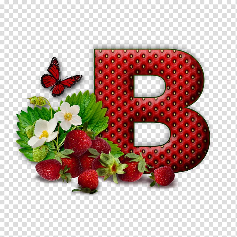 letter B surrounded by strawberries , Letter Alphabet Flower , f transparent background PNG clipart