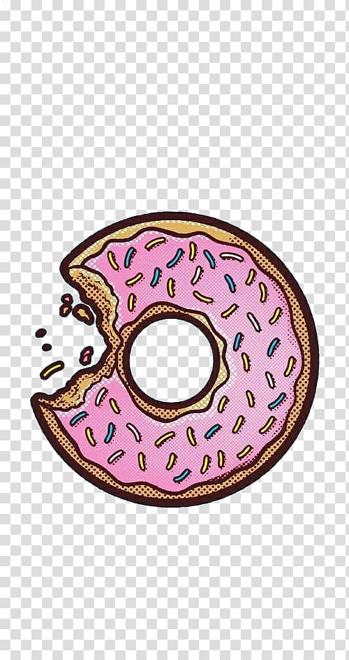 biten donut, Doughnut Homer Simpson Drawing , Pink Donut transparent background PNG clipart