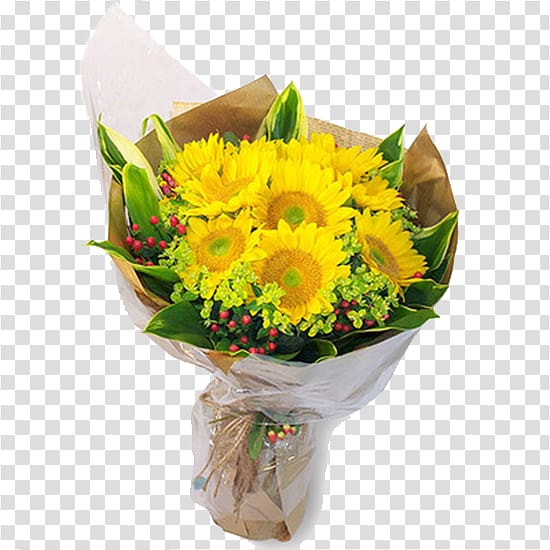 Floral design Nosegay Common sunflower u9001u82b1, Sunflower Bouquet transparent background PNG clipart