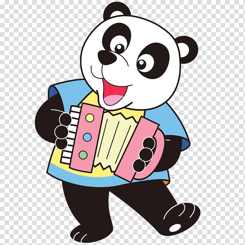 Accordion Cartoon Illustration, Panda pull stand type piano transparent background PNG clipart