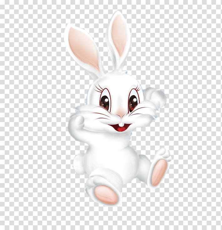 white rabbit illustration, Cartoon Illustration, Rabbit sitting on the ground transparent background PNG clipart