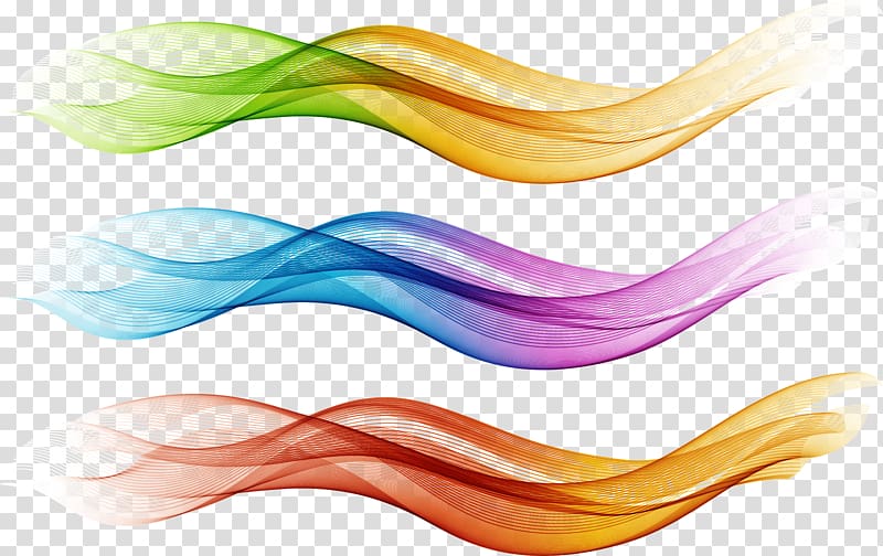Three color waves elegant dividing line, multicolored illustration transparent background PNG clipart