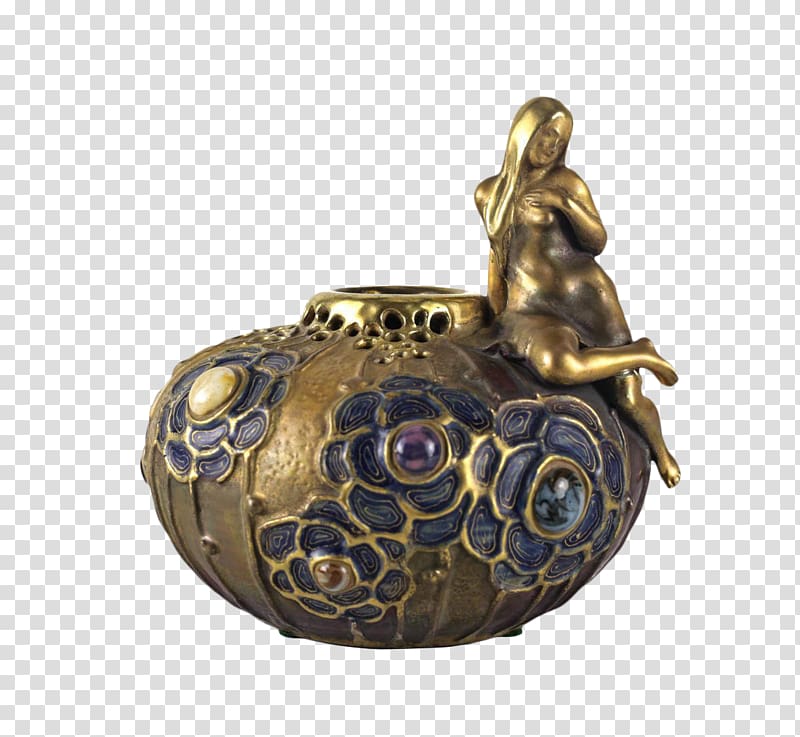 01504 Ceramic Artifact, bronze drum vase design transparent background PNG clipart