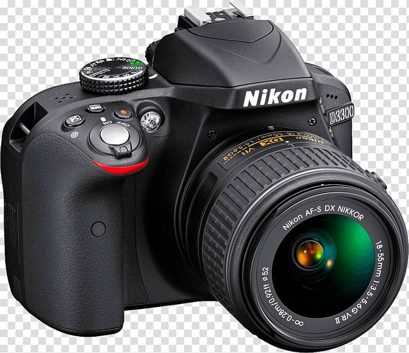 black Nikon D3300, Nikon D3300 Canon EF-S 18–55mm lens Nikon AF-S DX Zoom-Nikkor 55-200mm f/4-5.6G Canon EF 300mm lens Nikon AF-S DX Zoom-Nikkor 18-55mm f/3.5-5.6G, Camera transparent background PNG clipart