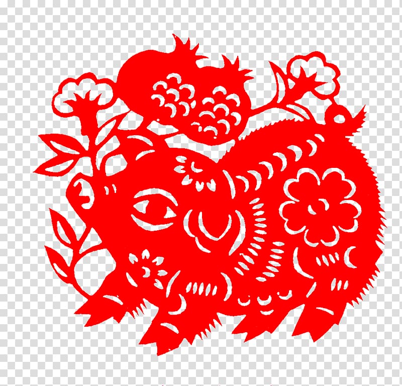 Domestic pig Papercutting Chinese zodiac, Puppy paper-cut transparent background PNG clipart