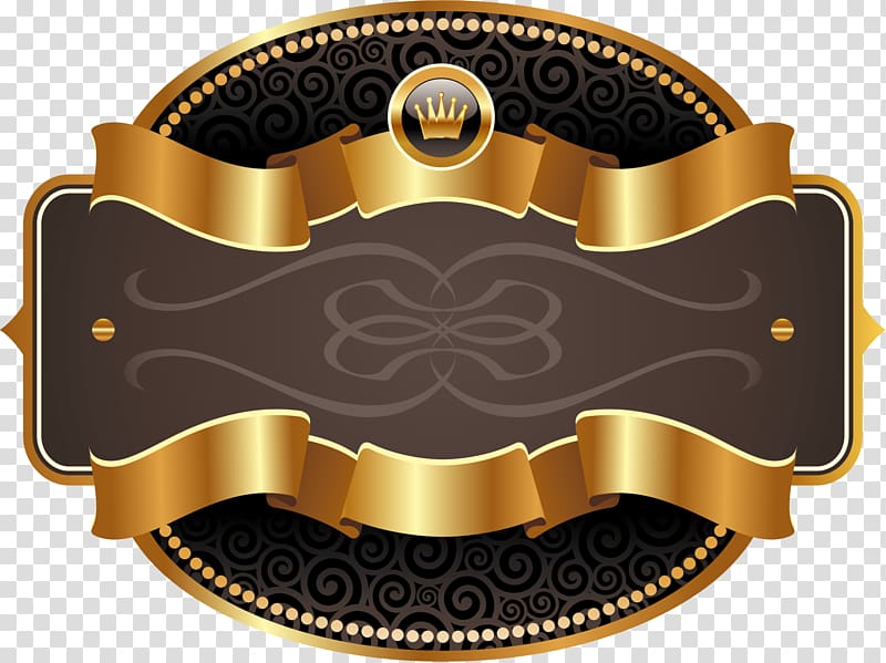 black, brown, and gold board, Label Logo, Golden ribbon label transparent background PNG clipart
