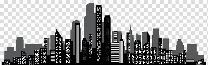 town cityscape illustration, Brand Skyscraper Skyline Black and white, Cityscape Silhouette transparent background PNG clipart
