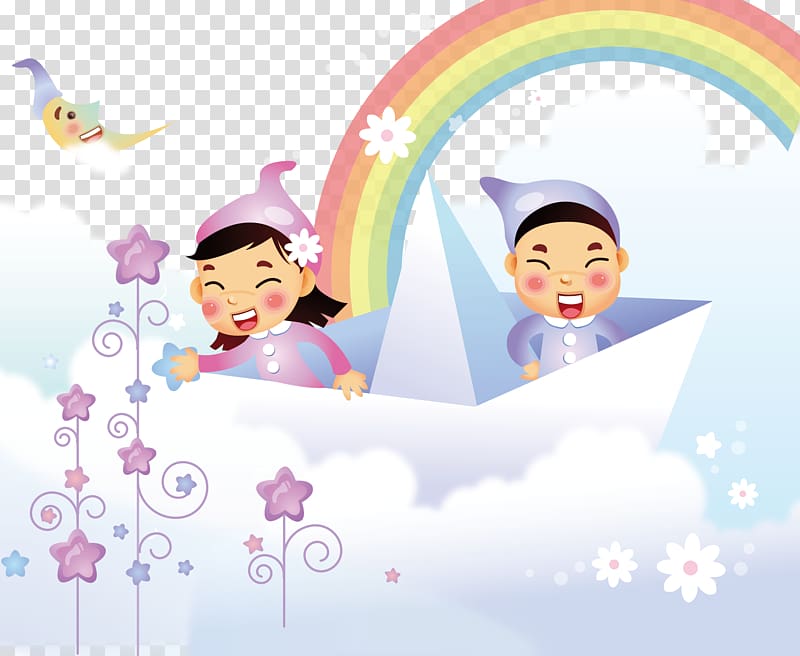 Paper Child Cartoon Illustration, Rainbow Dream transparent background PNG clipart