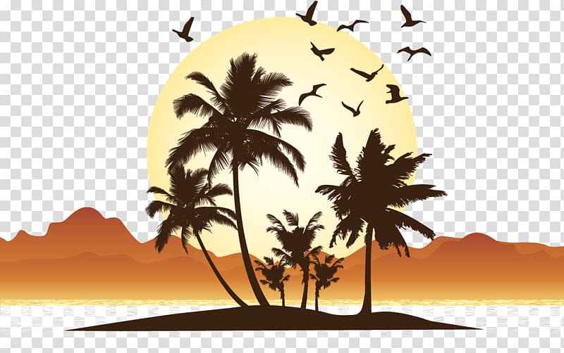 tree illustration, seaside sunset transparent background PNG clipart