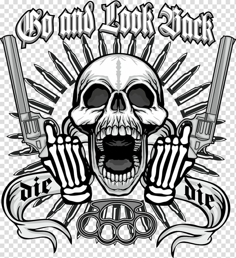 Go and Look Rock illustration, Skull Firearm , take pistol skeleton transparent background PNG clipart