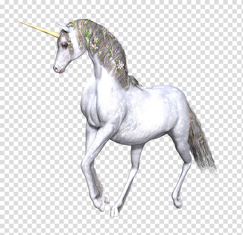 white unicorn , Full White Unicorn Flowers In Manes transparent background PNG clipart