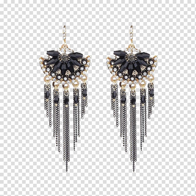 pair of gold-colored and black dangling earrings, Earring Jewellery Tassel, Tassel earrings transparent background PNG clipart