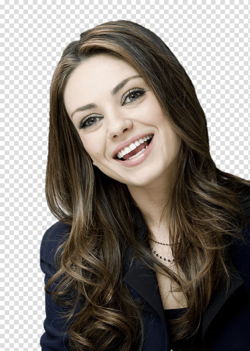 smiling woman wearing black top, Mila Kunis Laughing transparent background PNG clipart