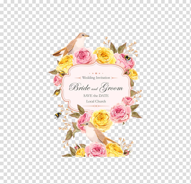 pink and yellow rose ornaments, Wedding invitation Flower , Rose Wedding invitations transparent background PNG clipart