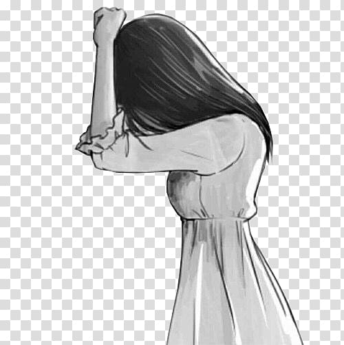 Drawing Anime Sadness Female Sketch Draw A Veiled Girl