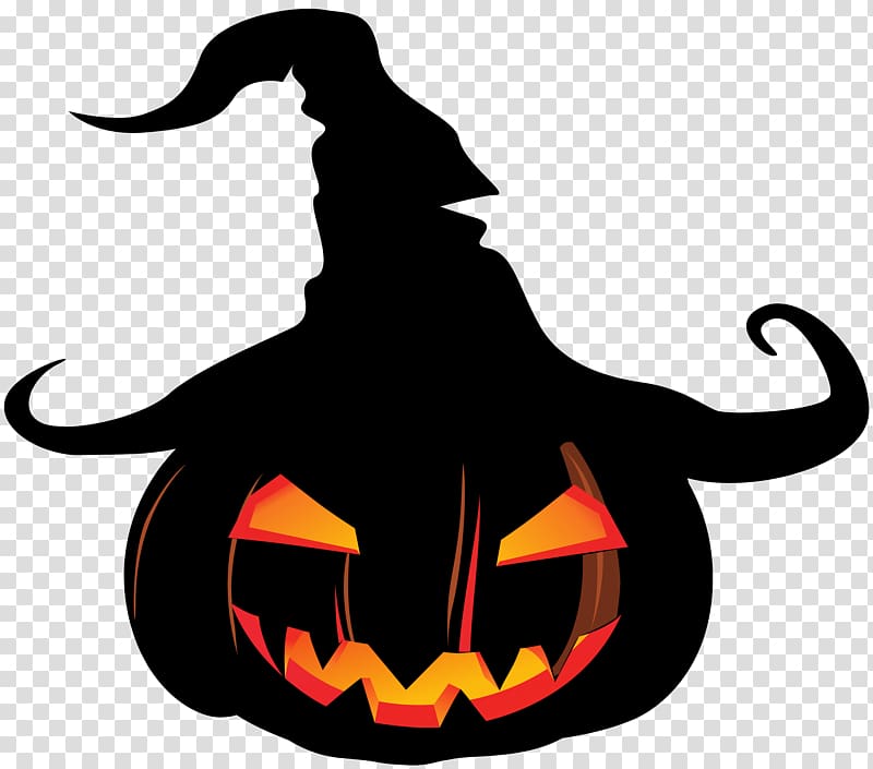 black Jack-o'-Lantern illustration, Pumpkin Jack-o\'-lantern Witch hat , Scary Pumpkin with Witch Hat transparent background PNG clipart
