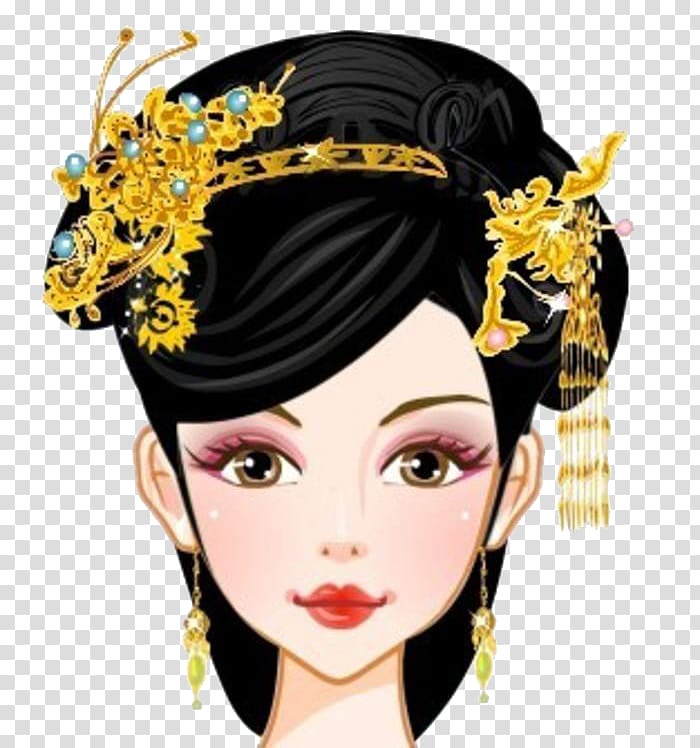 Headpiece Hairstyle, With a golden headdress of the ancient woman transparent background PNG clipart