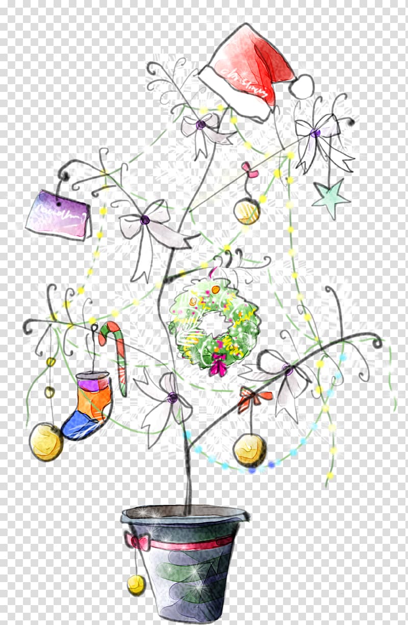 Santa Claus Christmas tree Drawing, Cartoon Christmas tree hand-drawn line transparent background PNG clipart