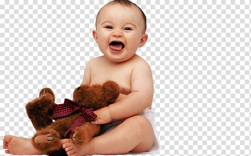 baby holding brown bear plush toy, Baby transparent background PNG clipart