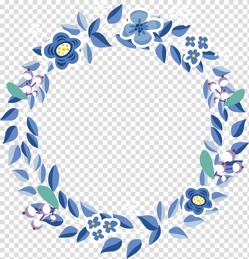 blue and white floral frame, Leaf Blue Flower, hand-painted blue flower garlands transparent background PNG clipart