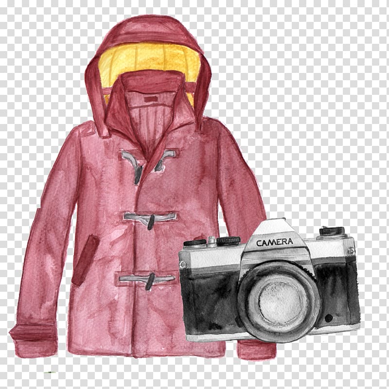 Hoodie T-shirt Clothing Jacket, Red jacket and camera transparent background PNG clipart