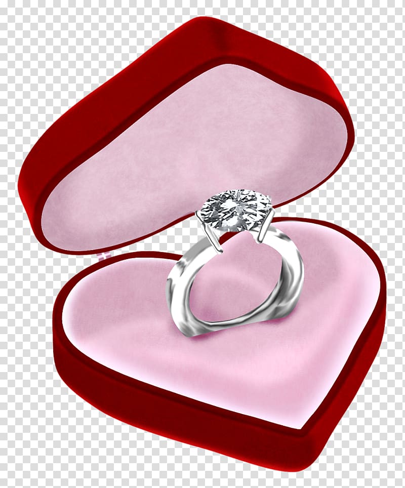 Engagement ring Jewellery Diamond, Diamond Ring in Heart Box , silver-colored ring in red case transparent background PNG clipart