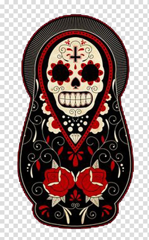 Calavera Day of the Dead Matryoshka doll Mexican cuisine Tattoo, Humanoid doll skull bones transparent background PNG clipart