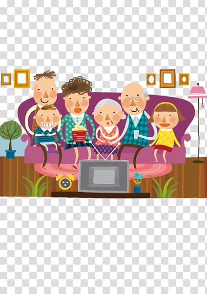 Family reunion , A person watching TV transparent background PNG clipart