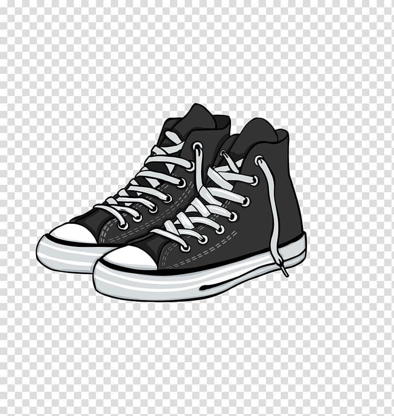 pair of black high-top sneaker illustration, Shoe Converse High-heeled footwear, black plate shoes skateboard shoes transparent background PNG clipart