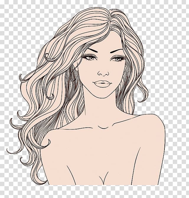 Drawing Hairstyle Sketch, Cartoon woman transparent background PNG clipart
