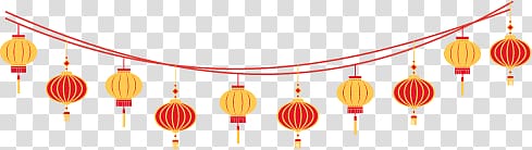 yellow and red hinese lanterns with tassel illustration, Chinese New Year Garland transparent background PNG clipart