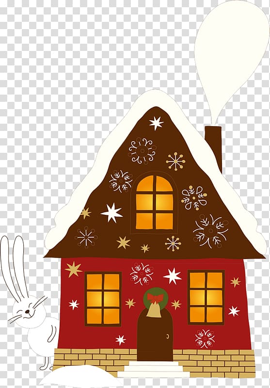 Gingerbread house Candy cane Christmas , Rabbit and house transparent background PNG clipart