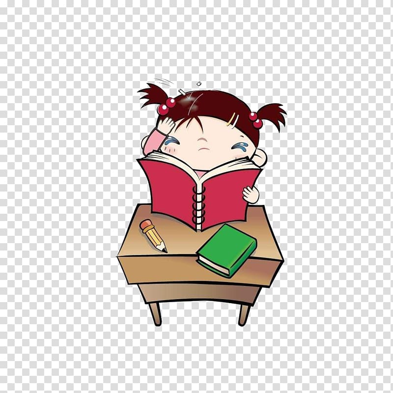 Student Child School , A girl lying on the table reading a book and throwing chalk transparent background PNG clipart