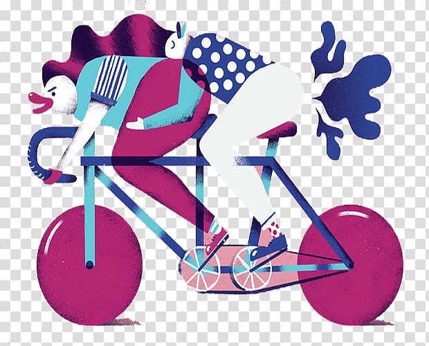 Drawing Art Poster Illustration, Purple cartoon riding a bike transparent background PNG clipart