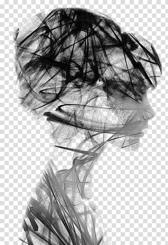 woman's painting, Multiple exposure Portrait Silhouette, Creative girls Avatar transparent background PNG clipart